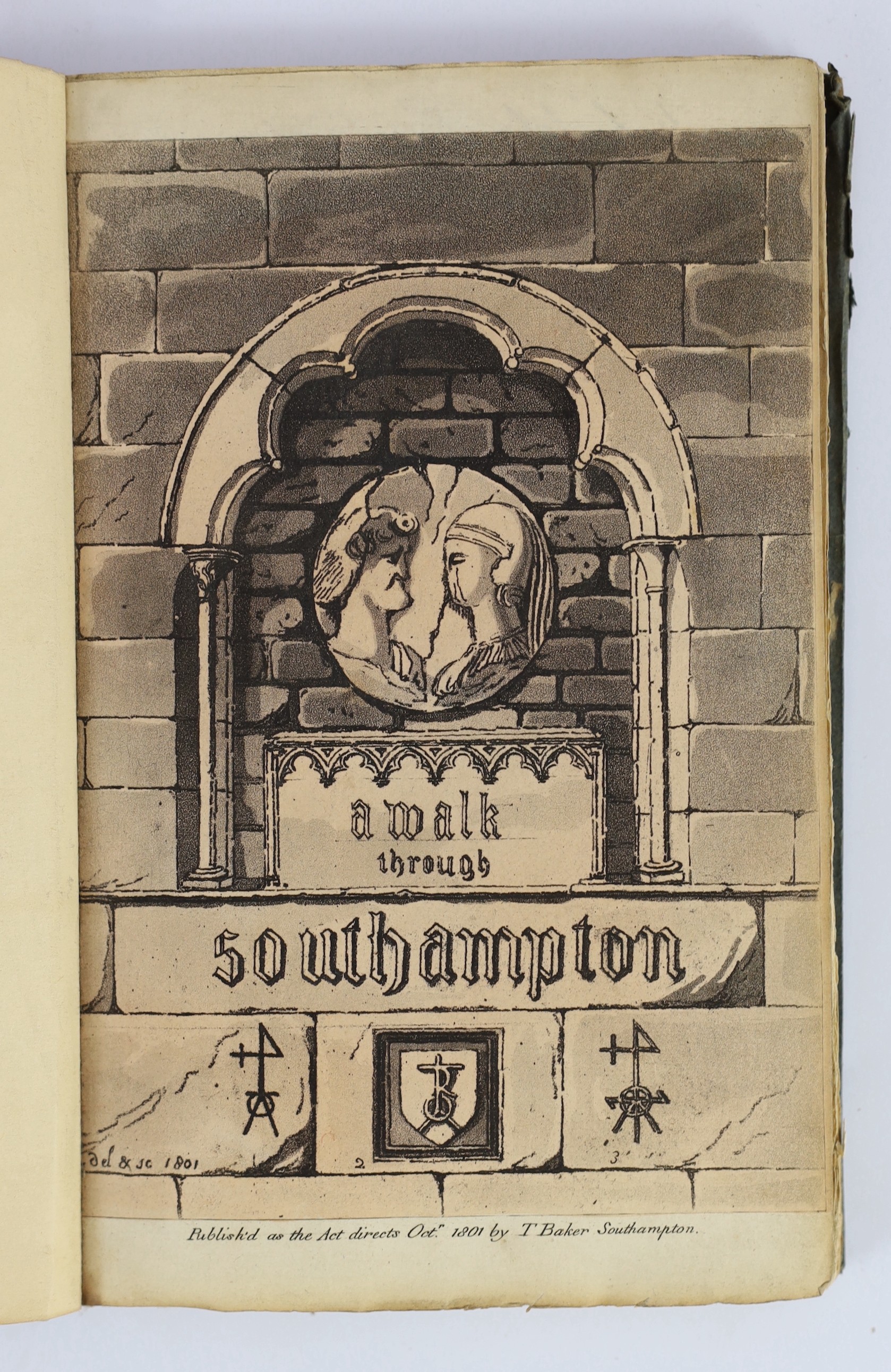 HANTS: Englefield, Sir Henry C. - A Walk through Southampton. titled pictorial engraved and printed titles and 5 plates; old blue paper boards with later cloth spine, uncut, cr.8vo. Southampton: printed and sold by T. Ba